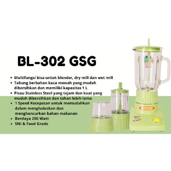 Miyako Blender Gelas 1 Liter 3in1 - BL302GSG | BL-302 GSG